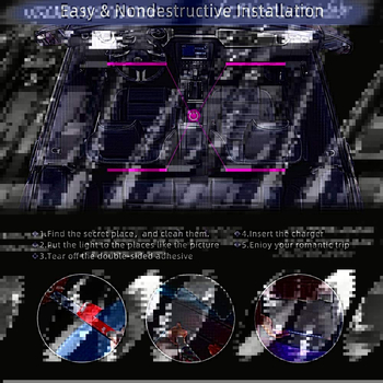 RGB automobilio vidaus LED atmosferos apšvietimas, 12x5050 LED, įėjimo įtampa 12V, galia 3W, spindulio kampas 120°, modelis LXC-021 su balso valdymu