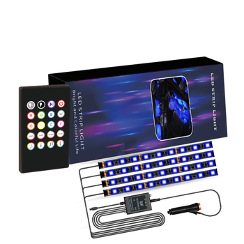 RGB automobilio vidaus LED atmosferos apšvietimas, 12x5050 LED, įėjimo įtampa 12V, galia 3W, spindulio kampas 120°, modelis LXC-021 su balso valdymu