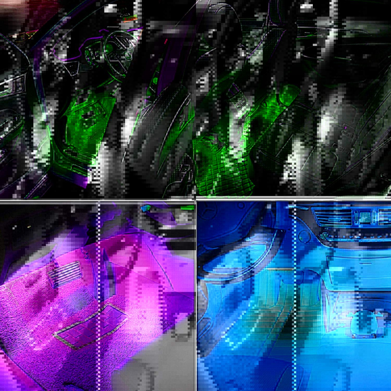 RGB automobilio vidaus LED atmosferos apšvietimas, 12x5050 LED, įėjimo įtampa 12V, galia 3W, spindulio kampas 120°, modelis LXC-021 su balso valdymu