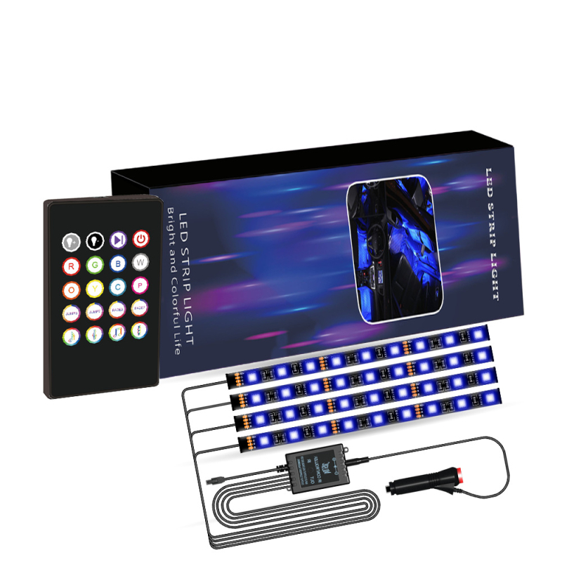 RGB automobilio vidaus LED atmosferos apšvietimas, 12x5050 LED, įėjimo įtampa 12V, galia 3W, spindulio kampas 120°, modelis LXC-021 su balso valdymu