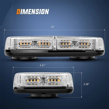 Automobilio stogo strobo šviesa, 48 LED trumpas eilutės, magnetinis laikiklis, 12-24V, 48W