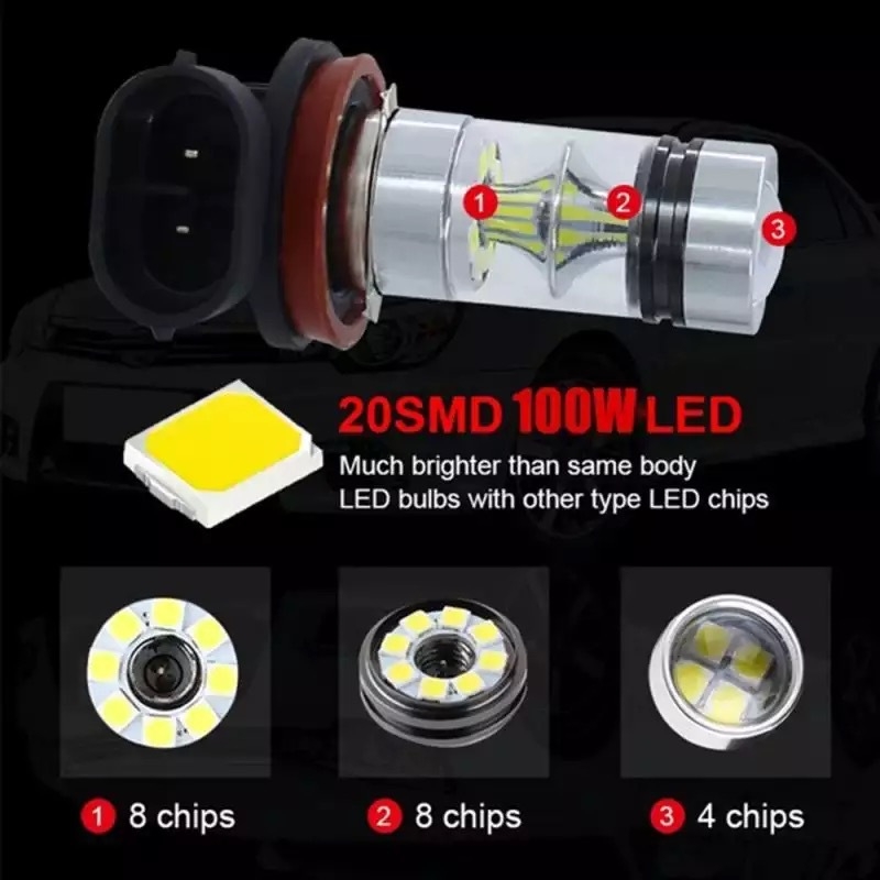 LED rūko žibintas H11, 100W, 12V, 6000K, 1000LM