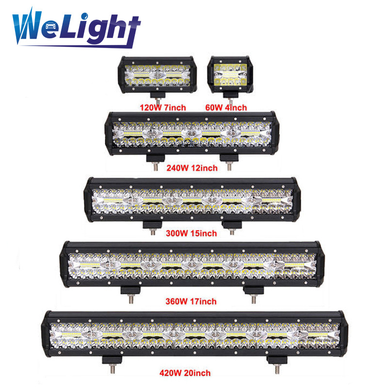 Automobilio LED juostelė šviesai, Three-Eye modelis; galia 420W, įtampa 12–24V, 6500K, šviesos srautas 420000 lm, tarnavimo laikas 500000 h