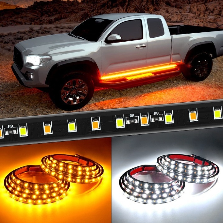 Divkrāsaina auto sānu kāpiena apgaismojums ar 2835 LED, 12W, 12-14V, QS-60F-2835, secvenču signāla lukturi