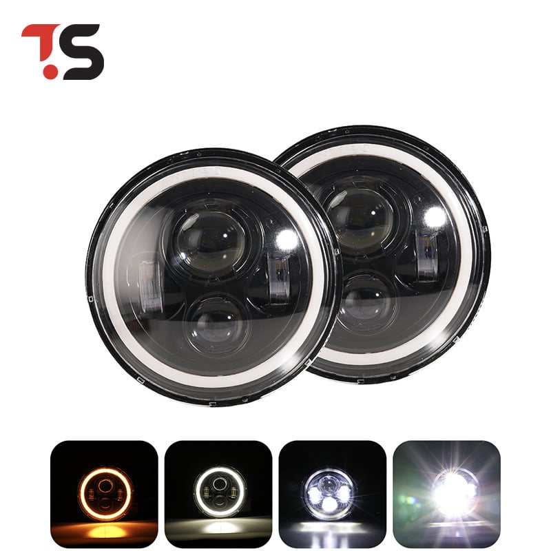 LED priekinis žibintas Jeep Wrangler su 4 LED, H4 suderinamas, IP65, 50 000 valandų tarnavimo laikas, aliumininė + akrilo konstrukcija