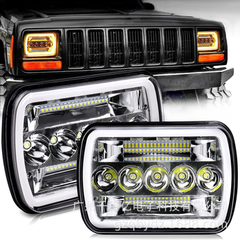 LED priekinis žibintas su halo angelų akimis ir posūkio signalu, 55W, 10-30V, IP67, 5200 lm, modelis QBY-2174, skirtas Jeep Wrangler YJ (1987–1995), Cherokee XJ, Ford, GMC