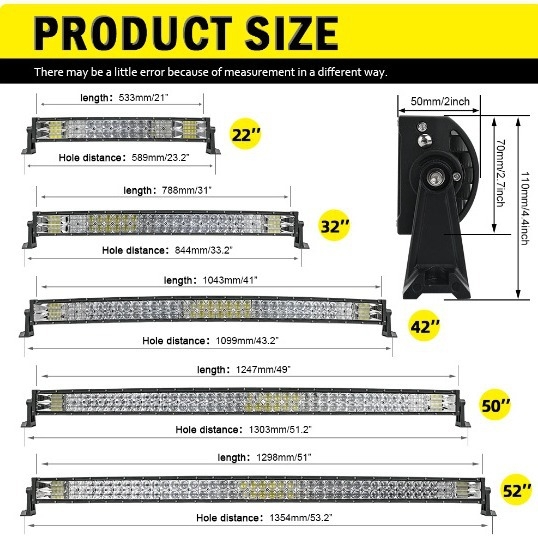 Hummer stiliaus visureigio LED šviesa, didelė galia 420–1020W, 9–80V, IP68, 3030 LED, 6000 lm
