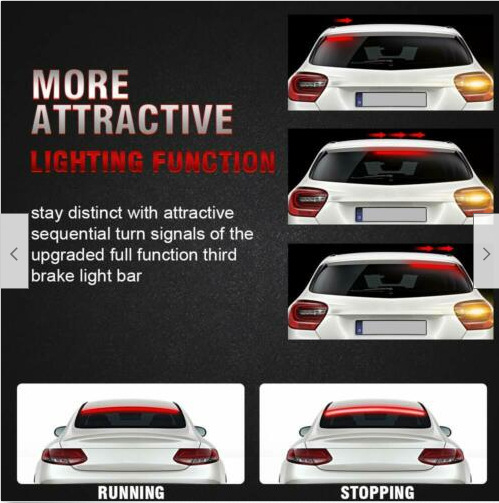 LED stabdymo žibintas aukštam įrengimui, silikono korpusas, 12V, galinės šviesos juostos, kelių režimų LED srautas ir posūkio įspėjimas