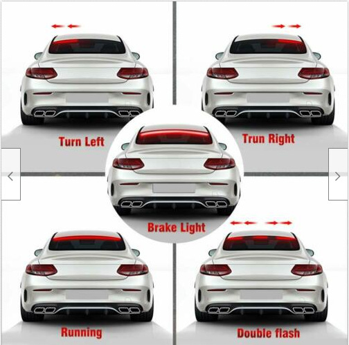 LED stabdymo žibintas aukštam įrengimui, silikono korpusas, 12V, galinės šviesos juostos, kelių režimų LED srautas ir posūkio įspėjimas