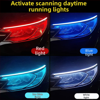 Automobiļu LED dienas gaitas lukturi ar secīgu pagrieziena signālu un gaismas vadotnes joslu, silikons, 12V, IP67, 500 lm, 2835 LED