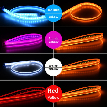 Automobiļu LED dienas gaitas lukturi ar secīgu pagrieziena signālu un gaismas vadotnes joslu, silikons, 12V, IP67, 500 lm, 2835 LED