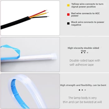 Automobiļu LED dienas gaitas lukturi ar secīgu pagrieziena signālu un gaismas vadotnes joslu, silikons, 12V, IP67, 500 lm, 2835 LED