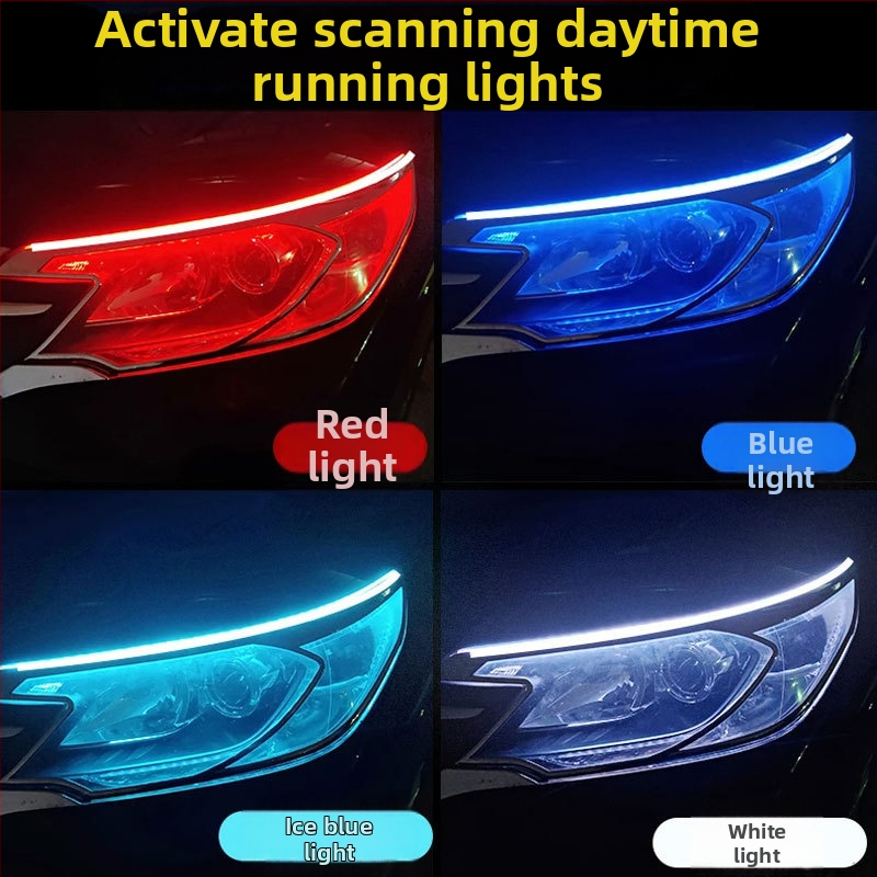 Автомобилни LED дневни светлини с последователен сигнал за завъртане и водеща лента, силикон, 12V, IP67, 500 lm, 2835 LED