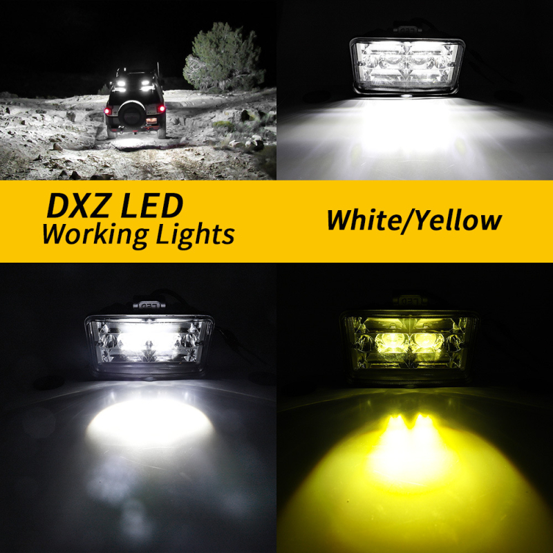 DXZ dviejų spalvų LED prožektorius transporto priemonėms, modelis H-DSY-YB-4C, galia 130W, įtampa 9-30V, šviesos srautas 12000LM, LED lustai 3030+3570