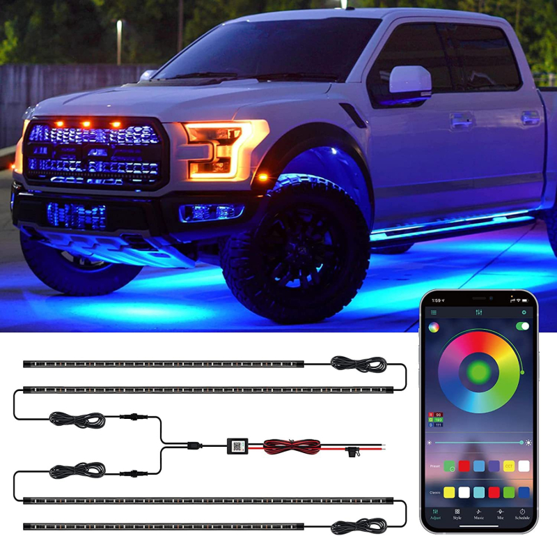 XH RGB Lumină pentru șasiu auto cu control prin APP, iluminare ambientală controlată vocal, bandă lungă (12V, 5W, 0.45A)