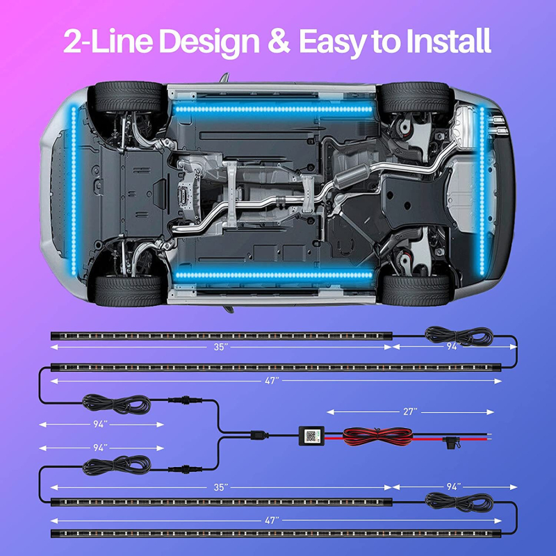 XH RGB Lumină pentru șasiu auto cu control prin APP, iluminare ambientală controlată vocal, bandă lungă (12V, 5W, 0.45A)
