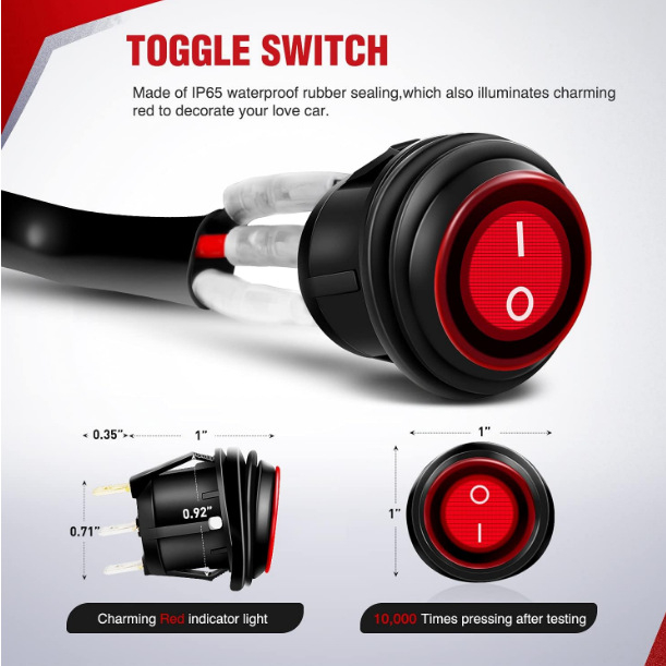 LED darbo šviesos jungiklio laidų rinkinys su 1→2 padalijimu, rūko žibinto ir LED prožektoriaus laidai, 12–60V, 1.2A, bendras modelis, pritaikomas apdorojimas