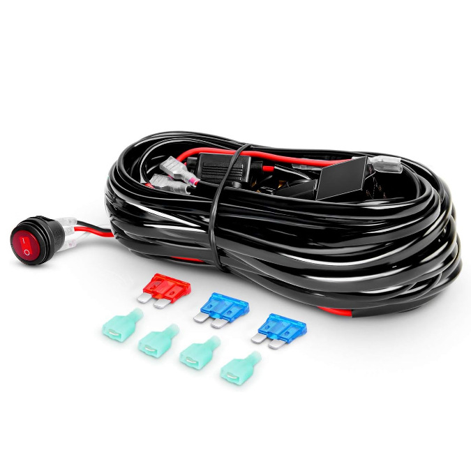 LED darbo šviesos jungiklio laidų rinkinys su 1→2 padalijimu, rūko žibinto ir LED prožektoriaus laidai, 12–60V, 1.2A, bendras modelis, pritaikomas apdorojimas