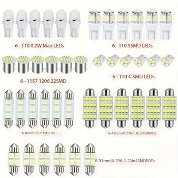 Automobilinis LED rinkinys 42 vnt., T10 LED lemputės, dvipusiai skaitymo žibintai, numerio ženklo apšvietimas ir vidaus durelių šviesos (12V, 5W)