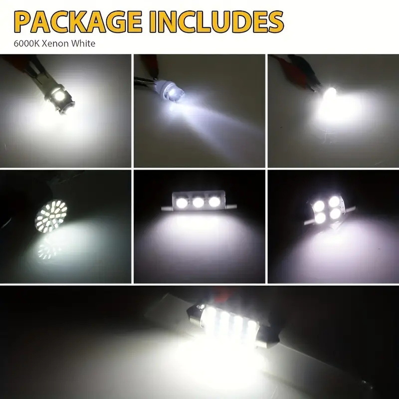 Automobilinis LED rinkinys 42 vnt., T10 LED lemputės, dvipusiai skaitymo žibintai, numerio ženklo apšvietimas ir vidaus durelių šviesos (12V, 5W)