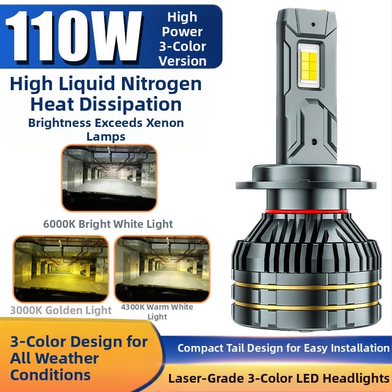 H7 automobiliniai LED žibintai, 110W, 39800 lm, 12V, IP68, aviacijos aliuminis + vienas vario vamzdelis