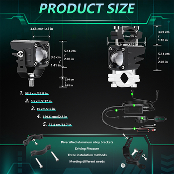 LED прожектор за мотоциклет, авиационен алуминий, 6000 лм, 60W, IP68