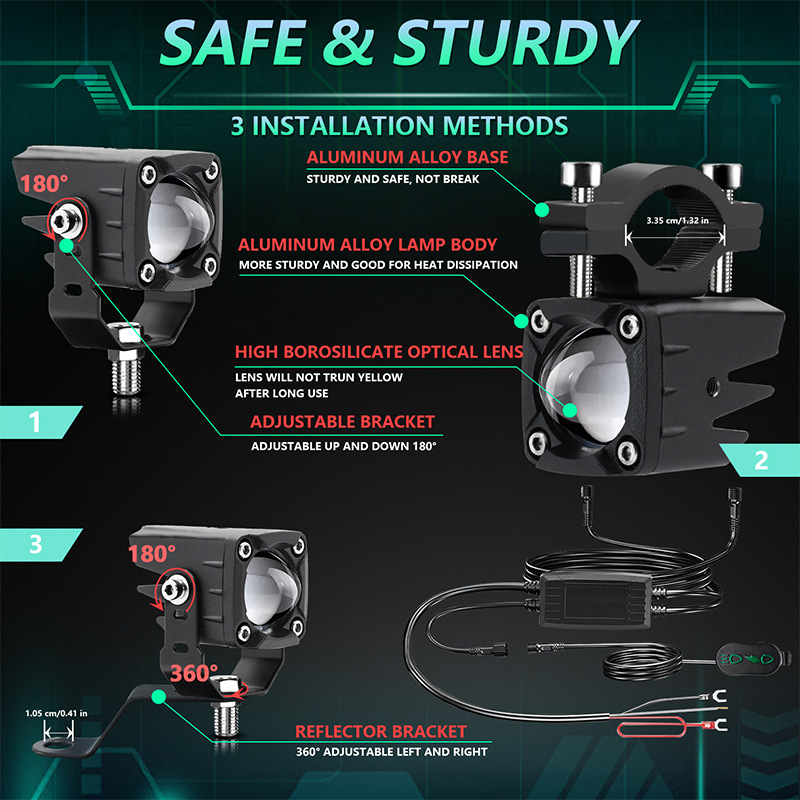 Προβολέας LED για μοτοσικλέτα, αεροπορικό αλουμίνιο, 6000 lm, 60W, IP68