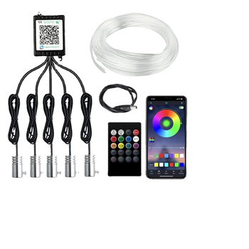 LED vidaus automobilio ambientinis apšvietimas juosta su balso valdymu, skirta durims ir centriniajai konsolėi, 12V, 5W, 0.1A, 50 000 val.