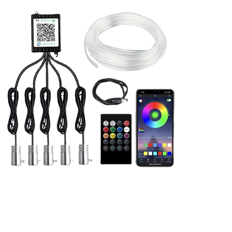 LED vidaus automobilio ambientinis apšvietimas juosta su balso valdymu, skirta durims ir centriniajai konsolėi, 12V, 5W, 0.1A, 50 000 val.