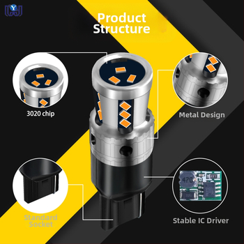 Automobilio LED šviesa T20 7440, 18SMD 3020, 9-48V, 6500K, 7.5W atbulinei šviesai ir posūkiams