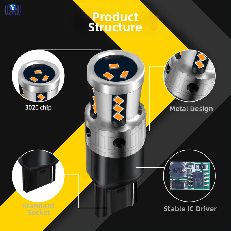 Автомобилен LED светлина T20 7440, 18SMD 3020, 9-48V, 6500K, 7.5W за задната светлина и мигачите