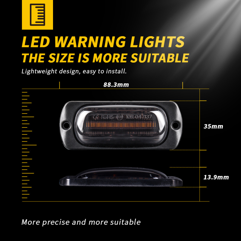 Transporto priemonės šoninė įspėjimo lemputė automobiliams ir sunkvežimiams, 12 LED, 9-80V, 2W, ABS+LED, modelis T-B-XH-12