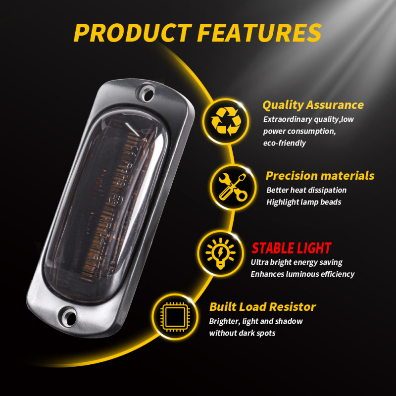 Transporto priemonės šoninė įspėjimo lemputė automobiliams ir sunkvežimiams, 12 LED, 9-80V, 2W, ABS+LED, modelis T-B-XH-12