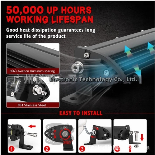 LED automobilių darbo lemputė, IP68, 60W, 18000 lm, aliuminio lydinys, 12V