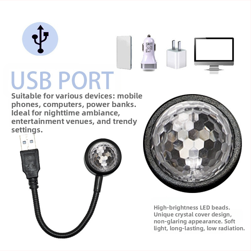 LED прожектор за автомобил с DJ светлинни ефекти и гласово управление, XF-238, 5V, IP20, вътрешна употреба