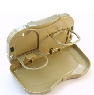 Sulankstomas gėrimų laikiklis ir galinės kėdės nugarėlės padėklas automobiliui — tvirtinimas prie kėdės nugaros, plastikas, modelis 019