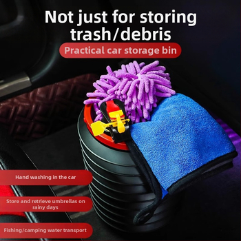 Автомобилен сгъваем кош за отпадъци, водоустойчив пластмасов кутия за съхранение с дръжка и телескопичен дизайн, универсален