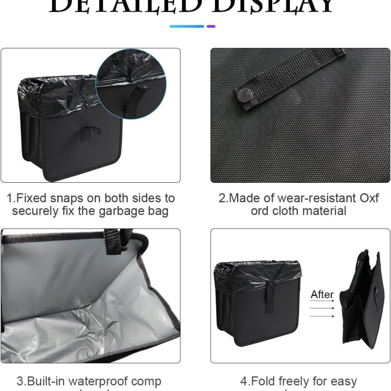 Coș de gunoi auto pliabil, impermeabil, montaj suspendat pentru scaunul din spate, Oxford, imprimare logo disponibil, procesare personalizabilă
