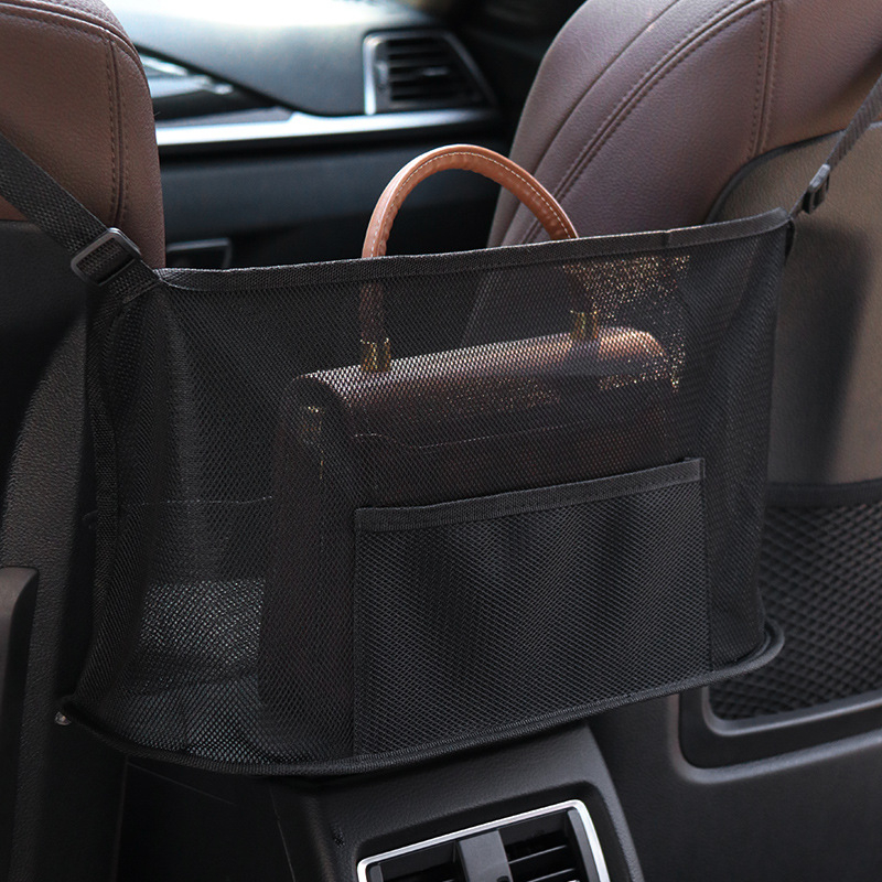Autóülések közötti tároló háló, hátsó ülésekhez függő organizátor, nem szőtt anyag, középső pozíció, összecsukható, testre szabható