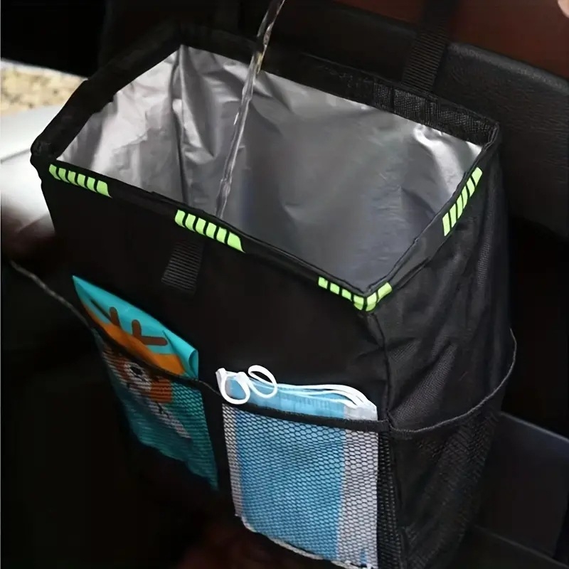 Coș de gunoi auto suspendat, 20 L, din țesătură, montat pe spătarul scaunului, tip suspensie