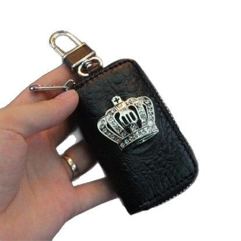 Yacheng PU odos automobilio raktų dėklas su deimantų karūnos puošyba, verslo stilius