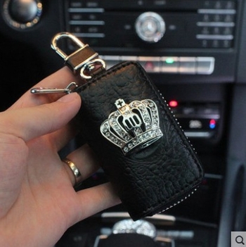 Yacheng PU odos automobilio raktų dėklas su deimantų karūnos puošyba, verslo stilius