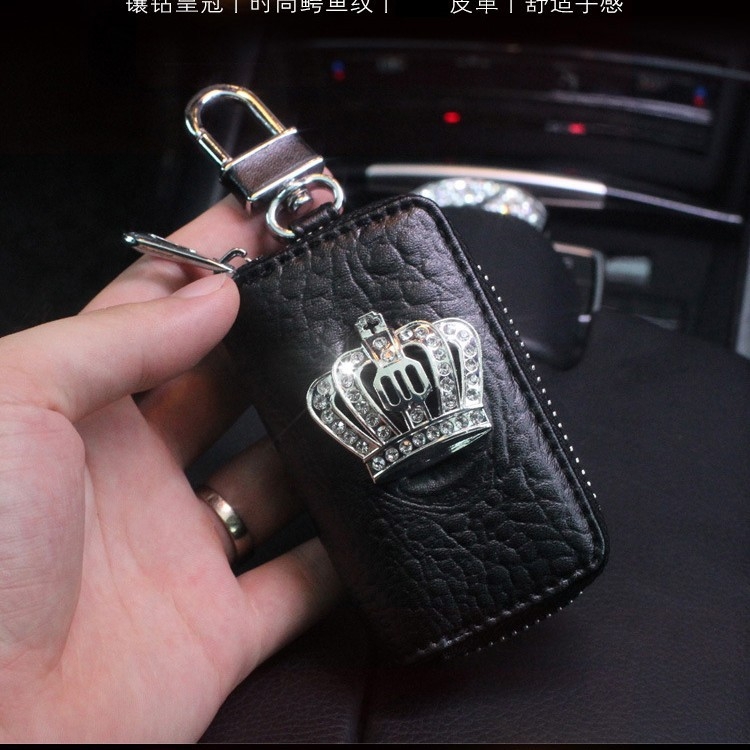 Yacheng PU odos automobilio raktų dėklas su deimantų karūnos puošyba, verslo stilius