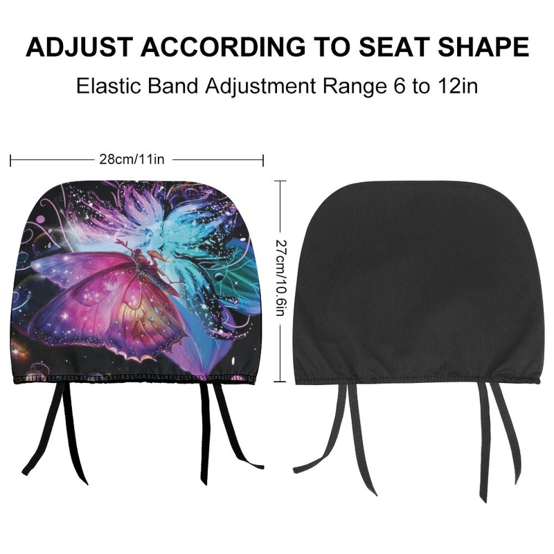 Husă universală pentru tetieră auto cu imprimeu fluture; material: poliester + burete; logo imprimat.