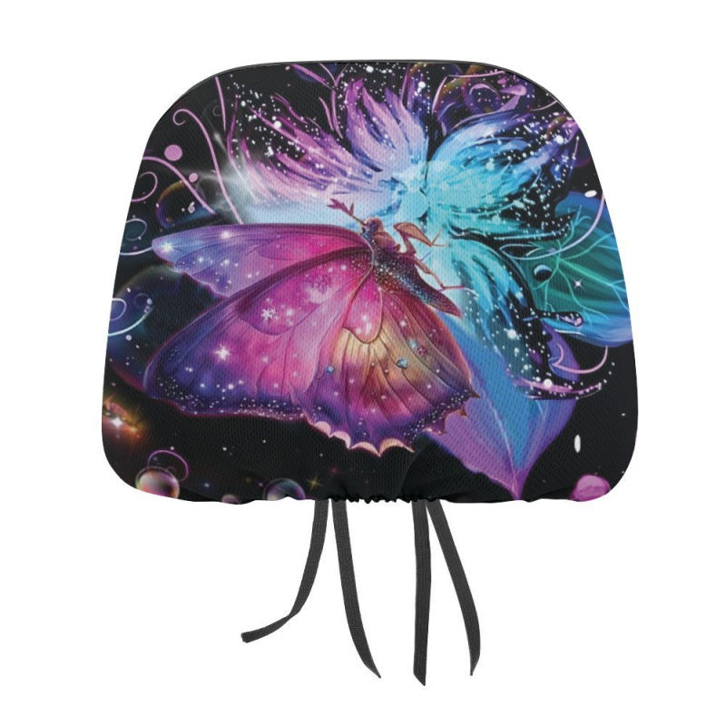 Husă universală pentru tetieră auto cu imprimeu fluture; material: poliester + burete; logo imprimat.