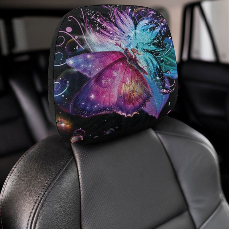 Husă universală pentru tetieră auto cu imprimeu fluture; material: poliester + burete; logo imprimat.