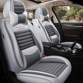 Комплект калъфки за автомобилни седалки, четири сезона, ленено платно, за пет места, с отпечатано лого, без пълнител