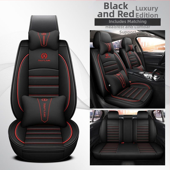 Universalus keturių sezonų automobilio sėdynių užvalkalų rinkinys iš mikropluošto odos, siuvinėtais kraštais, sportinio stiliaus, su išspausdintu logotipu