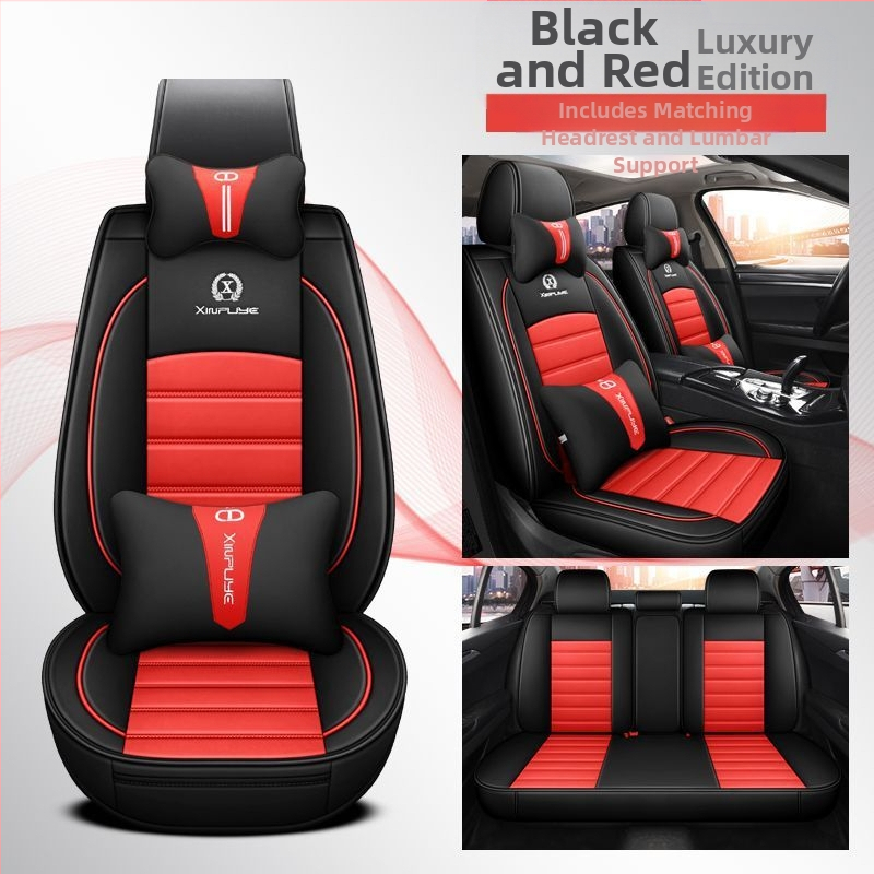 Универсален комплект калъфи за седалки за четири сезона, от микрофибърна кожа, спортен стил с обшивка, с печатно лого