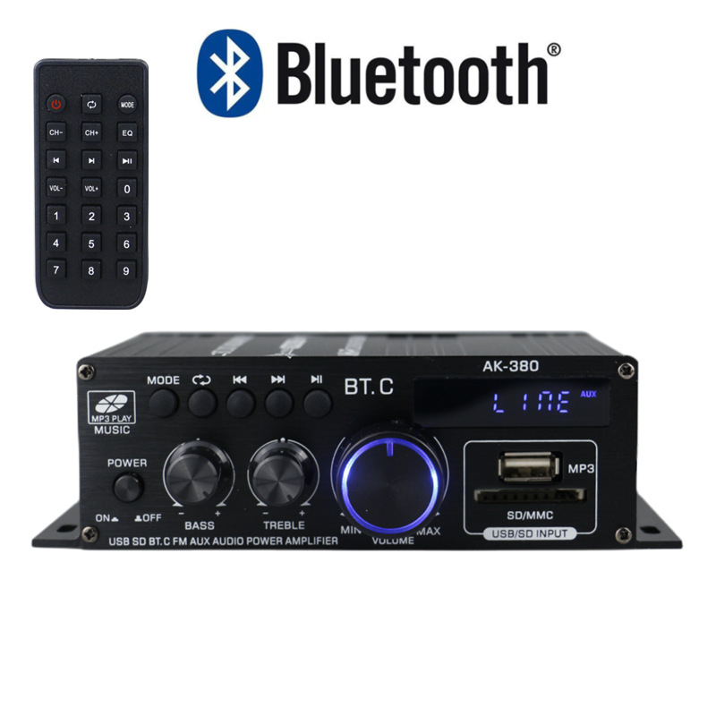 AK-380 Bluetooth ενισχυτής ισχύος αυτοκινήτου/οικιακός, 12V, 2.0 καναλιών, HiFi, 40W x 2, 20-20kHz, 90dB SNR